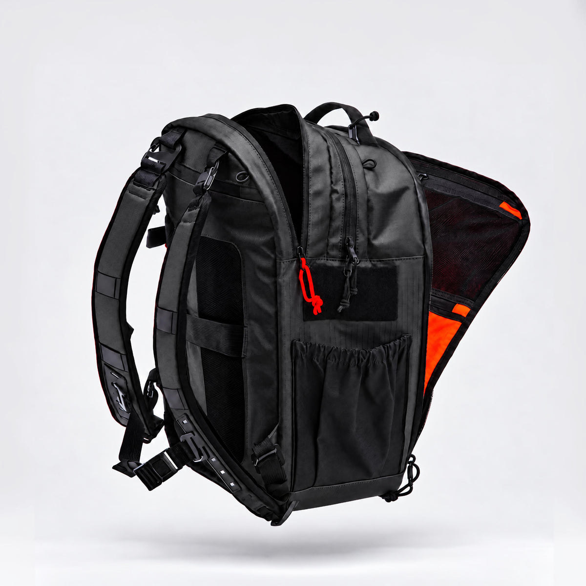Deep Black All Court Backpack with its full front panel open