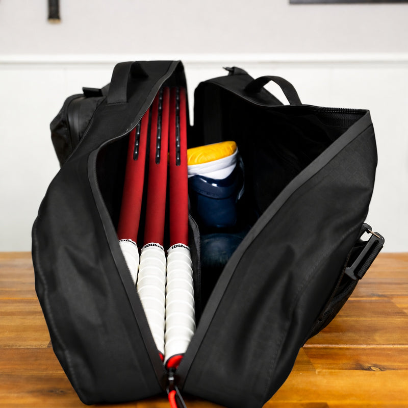 Three-racquet storage